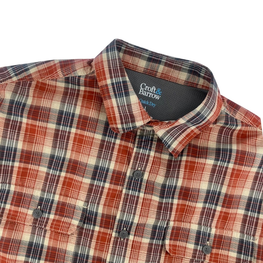 Croft & Barrow Quick Dry Button Down Shirt Mens Large Red Plaid Performance